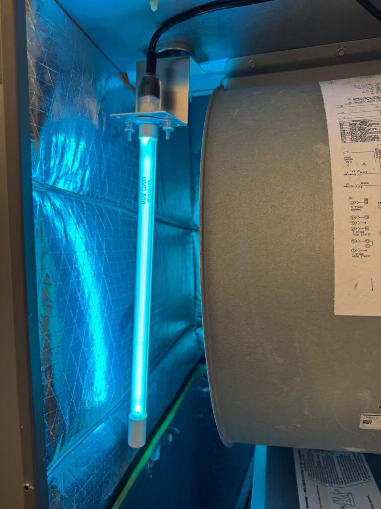 UV sanitizing light inside of an A/C handler in New Port Richey FL