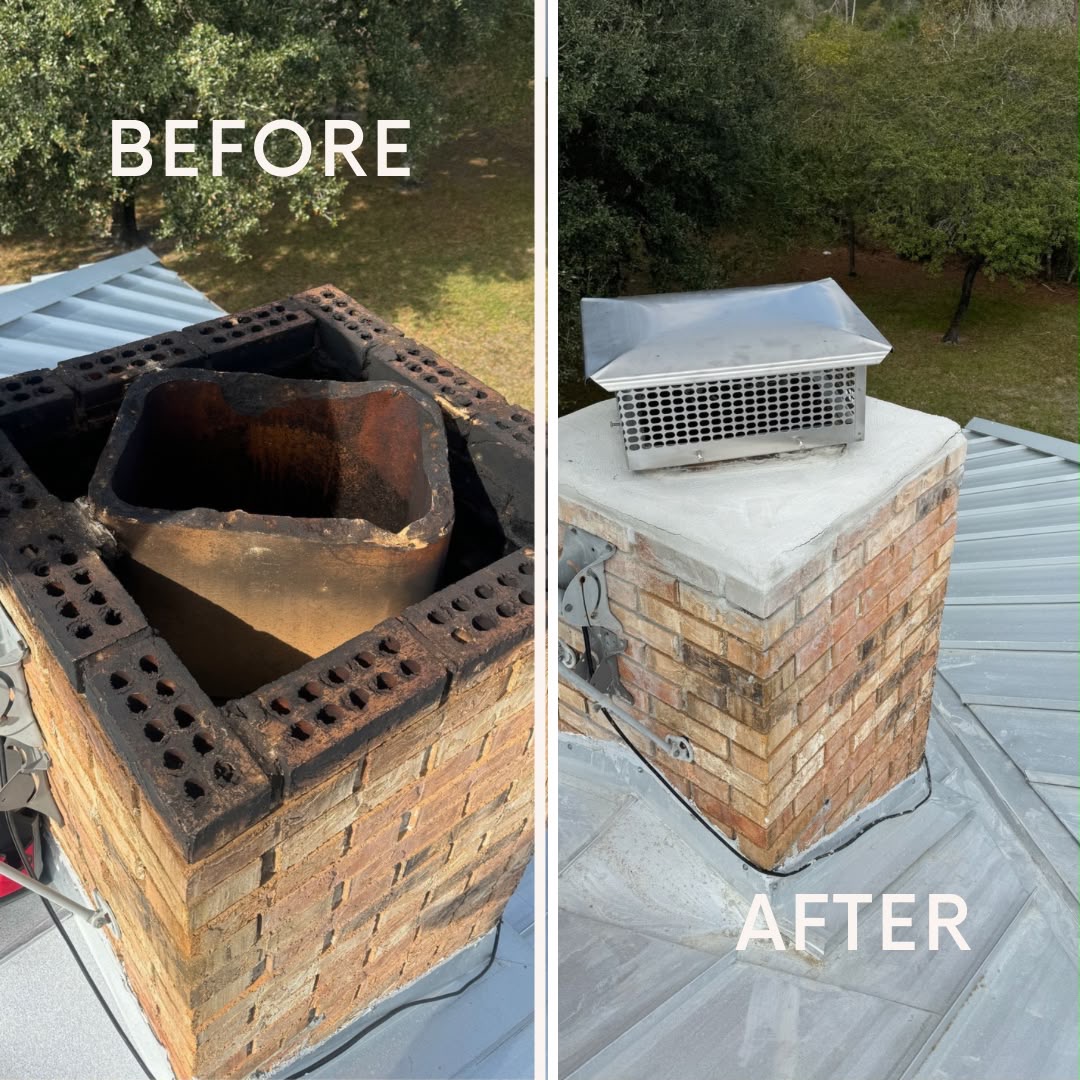 Before and after chimney restoration by Sunshine Duct Cleaning in Tampa FL